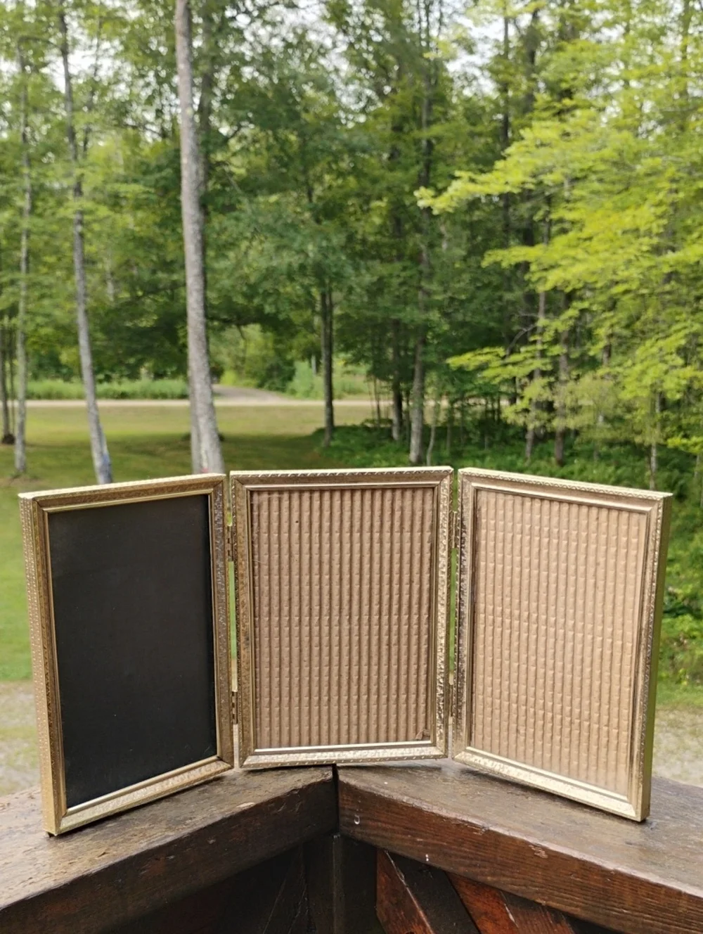 Vintage Tri-Fold  GOLD Tone Brass Frames 5 x 7 Hinged Portrait VNPLVC